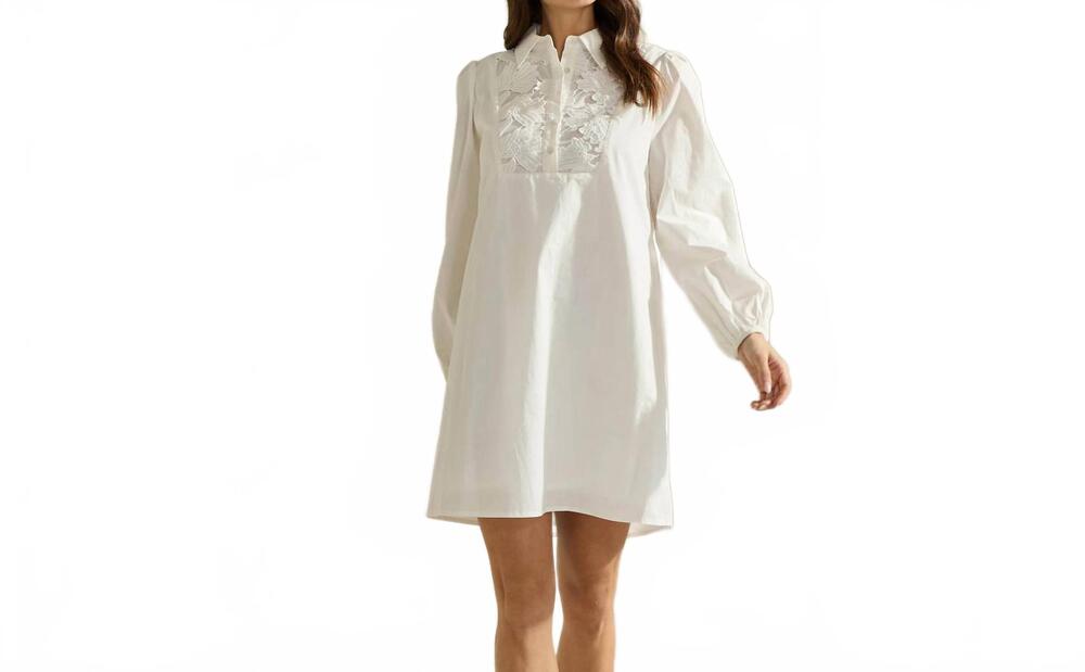NEW ABLE balloon contrast dress in white